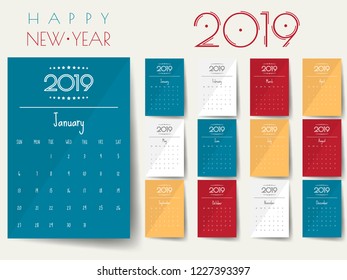 2019 Modern calendar template .Vector/illustration.