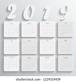 2019 Modern calendar template .Vector/illustration.