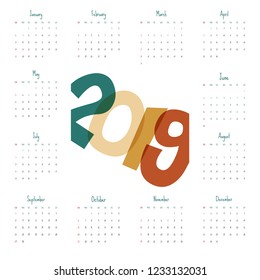 2019 Modern calendar template .Vector/illustration.
