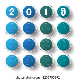 2019 Modern calendar template .Vector/illustration.