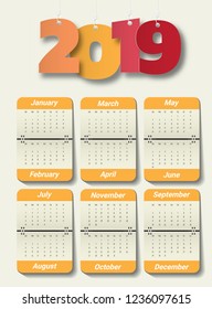 2019 Modern calendar template .Vector/illustration.