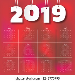 2019 Modern calendar template .Vector/illustration.