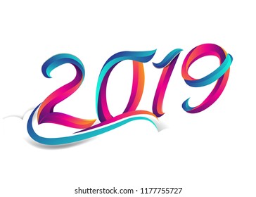 2019 modern and colorful logotype, happy new year  2019 sign, vector illustration