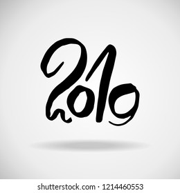 2019. Modern dry brush lettering. Grunge Happy New Year card design. Vector illustration.