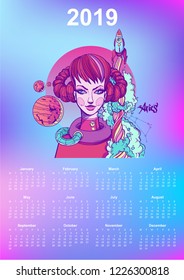 2019 monthly calendar Aries Zodiac signs. Office gift.