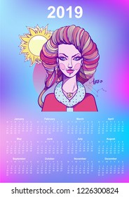2019 monthly calendar Leo Zodiac signs. Office gift.