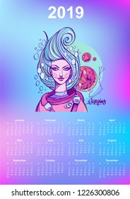 2019 monthly calendar Scorpius Zodiac signs. Office gift.