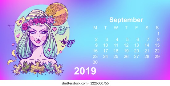 2019 monthly calendar Virgo Zodiac signs. Office gift.