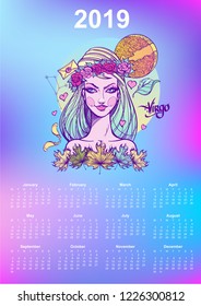 2019 monthly calendar Virgo Zodiac signs. Office gift.