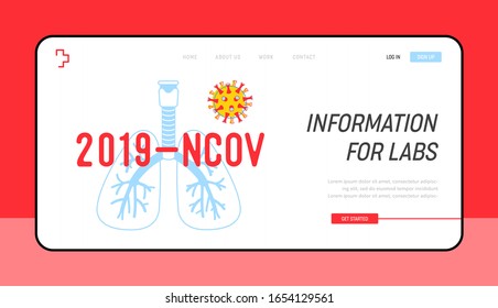 2019 Ncov Cell with Human Lungs and Coronavirus Cell Medical Website Landing Page. Mers-cov Contagion Infection Infographics, Biohazard Web Page Banner. Cartoon Flat Vector Illustration, Line Art