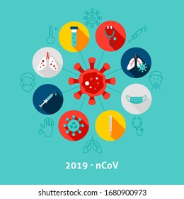 2019 nCoV Concept Icons. Vector Illustration of Medical Infographics Circle with Objects.