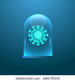 Сoronavirus 2019 nCoV under glass bell. Epidemic precautions.