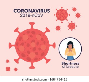 2019 ncov virus and avatar woman with shortness of breathe design of Covid 19 cov infection epidemic disease symptoms and medical theme Vector illustration