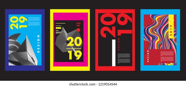 2019 New Abstract Poster Background Design Template. Vector Illustration and Typography Colorful Collage Cover and Page Layout Design Template in eps10. 