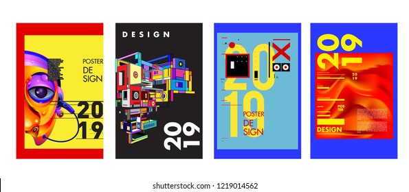 2019 New Abstract Poster Background Design Template. Vector Illustration and Typography Colorful Collage Cover and Page Layout Design Template in eps10. 