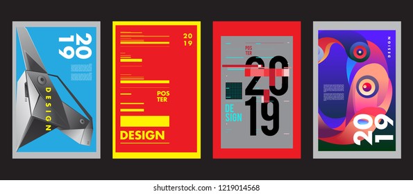 2019 New Abstract Poster Background Design Template. Vector Illustration and Typography Colorful Collage Cover and Page Layout Design Template in eps10. 