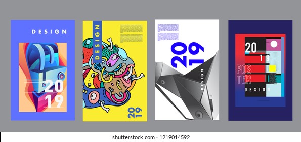2019 New Abstract Poster Background Design Template. Vector Illustration and Typography Colorful Collage Cover and Page Layout Design Template in eps10. 