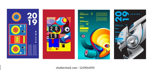 2019 New Abstract Poster Background Design Template. Vector Illustration and Typography Colorful Collage Cover and Page Layout Design Template in eps10. 