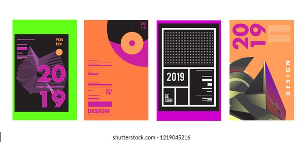 2019 New Abstract Poster Background Design Template. Vector Illustration and Typography Colorful Collage Cover and Page Layout Design Template in eps10. 