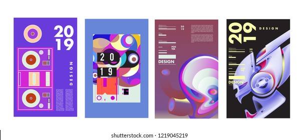 2019 New Abstract Poster Background Design Template. Vector Illustration and Typography Colorful Collage Cover and Page Layout Design Template in eps10. 