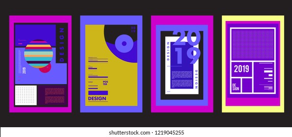 2019 New Abstract Poster Background Design Template. Vector Illustration and Typography Colorful Collage Cover and Page Layout Design Template in eps10. 