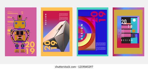 2019 New Abstract Poster Background Design Template. Vector Illustration and Typography Colorful Collage Cover and Page Layout Design Template in eps10. 