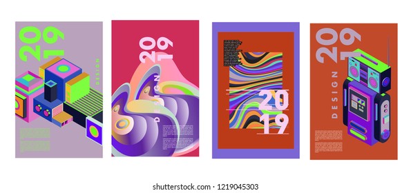 2019 New Abstract Poster Background Design Template. Vector Illustration and Typography Colorful Collage Cover and Page Layout Design Template in eps10. 