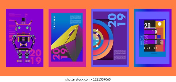 2019 New Abstract Poster Background Design Template. Vector Illustration and Typography Colorful Collage Cover and Page Layout Design Template in eps10. 