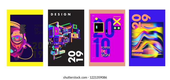 2019 New Abstract Poster Background Design Template. Vector Illustration and Typography Colorful Collage Cover and Page Layout Design Template in eps10. 