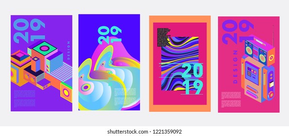 2019 New Abstract Poster Background Design Template. Vector Illustration and Typography Colorful Collage Cover and Page Layout Design Template in eps10. 
