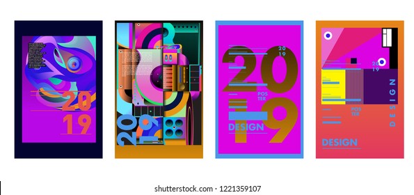 2019 New Abstract Poster Background Design Template. Vector Illustration and Typography Colorful Collage Cover and Page Layout Design Template in eps10. 