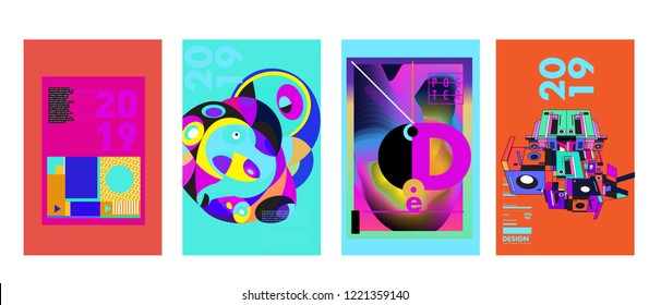 2019 New Abstract Poster Background Design Template. Vector Illustration and Typography Colorful Collage Cover and Page Layout Design Template in eps10. 