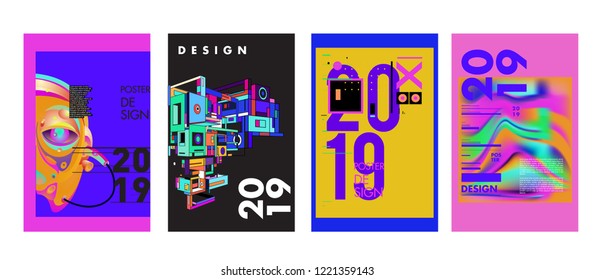 2019 New Abstract Poster Background Design Template. Vector Illustration and Typography Colorful Collage Cover and Page Layout Design Template in eps10. 