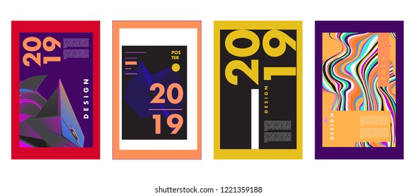 2019 New Abstract Poster Background Design Template. Vector Illustration and Typography Colorful Collage Cover and Page Layout Design Template in eps10. 