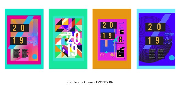 2019 New Abstract Poster Background Design Template. Vector Illustration and Typography Colorful Collage Cover and Page Layout Design Template in eps10. 
