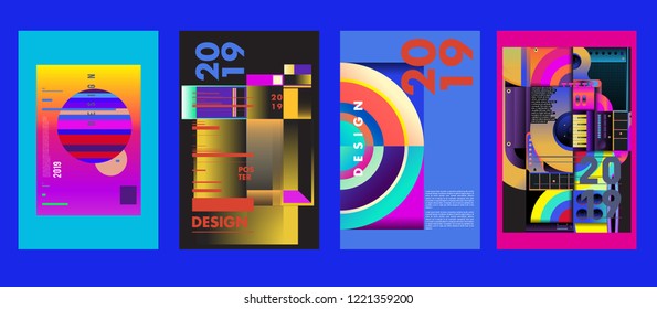 2019 Nueva Plantilla Abstractas de diseño de fondo de póster. Ilustración vectorial y tipografía Colorida cubierta de collage y diseño de página Plantilla en eps10. 