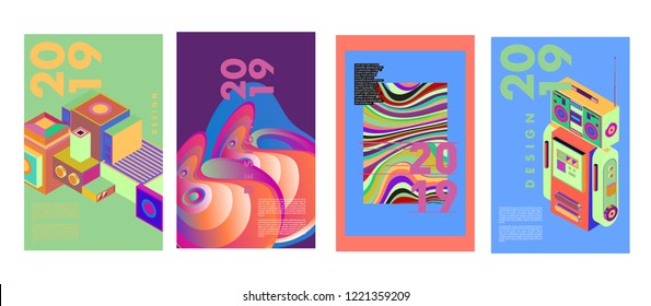 2019 New Abstract Poster Background Design Template. Vector Illustration and Typography Colorful Collage Cover and Page Layout Design Template in eps10. 