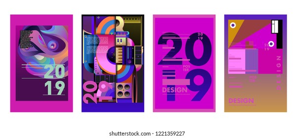2019 New Abstract Poster Background Design Template. Vector Illustration and Typography Colorful Collage Cover and Page Layout Design Template in eps10. 