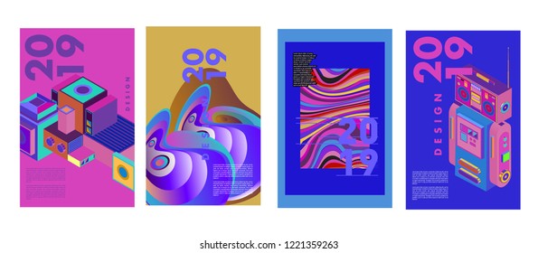 2019 New Abstract Poster Background Design Template. Vector Illustration and Typography Colorful Collage Cover and Page Layout Design Template in eps10. 