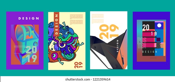 2019 New Abstract Poster Background Design Template. Vector Illustration and Typography Colorful Collage Cover and Page Layout Design Template in eps10. 