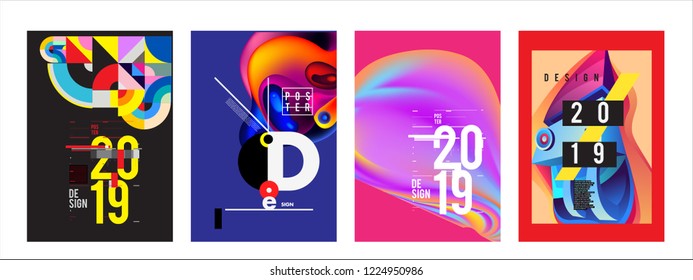 2019 New Abstract Poster Background Design Template. Vector Illustration and Typography Colorful Collage Cover and Page Layout Design Template in eps10. 