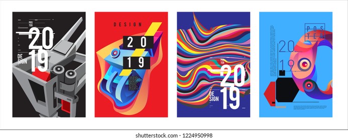 2019 New Abstract Poster Background Design Template. Vector Illustration and Typography Colorful Collage Cover and Page Layout Design Template in eps10. 