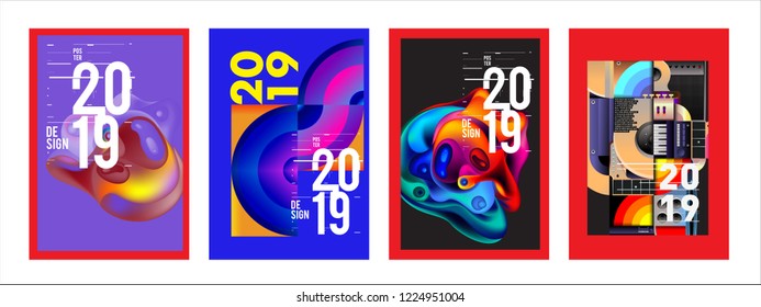 2019 New Abstract Poster Background Design Template. Vector Illustration and Typography Colorful Collage Cover and Page Layout Design Template in eps10. 
