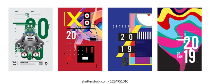 2019 New Abstract Poster Background Design Template. Vector Illustration and Typography Colorful Collage Cover and Page Layout Design Template in eps10. 