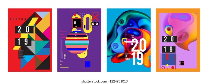 2019 New Abstract Poster Background Design Template. Vector Illustration and Typography Colorful Collage Cover and Page Layout Design Template in eps10. 