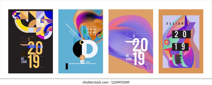2019 New Abstract Poster Background Design Template. Vector Illustration and Typography Colorful Collage Cover and Page Layout Design Template in eps10. 