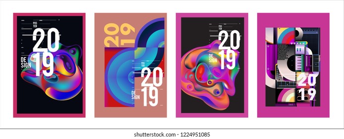 2019 New Abstract Poster Background Design Template. Vector Illustration and Typography Colorful Collage Cover and Page Layout Design Template in eps10. 