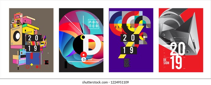 2019 New Abstract Poster Background Design Template. Vector Illustration and Typography Colorful Collage Cover and Page Layout Design Template in eps10. 