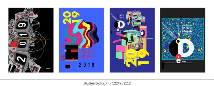 2019 New Abstract Poster Background Design Template. Vector Illustration and Typography Colorful Collage Cover and Page Layout Design Template in eps10. 