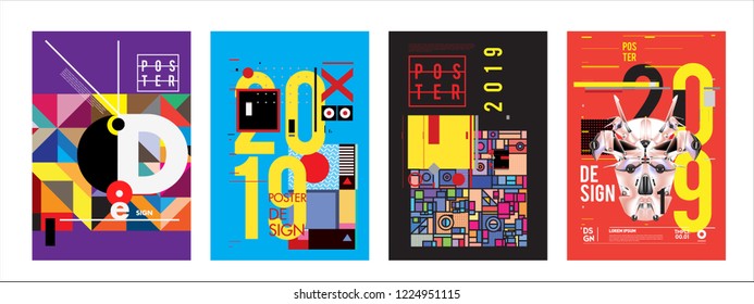 2019 New Abstract Poster Background Design Template. Vector Illustration and Typography Colorful Collage Cover and Page Layout Design Template in eps10. 
